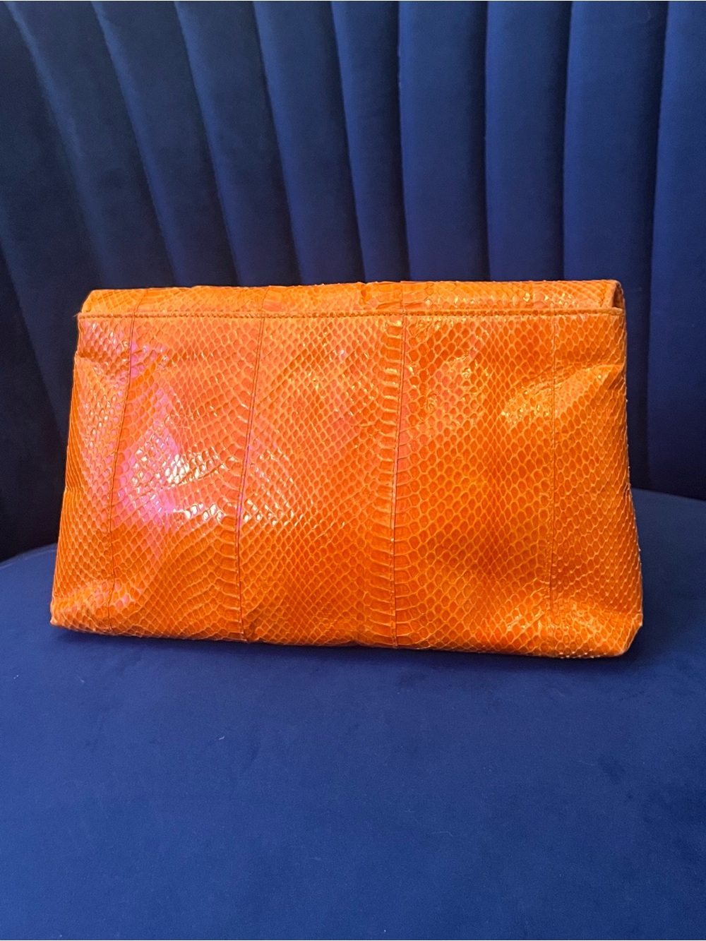 Vintage Genuine Snakeskin Bag - Bright Orange Exotic Leather Clutch - Y2K - Picture 10 of 13
